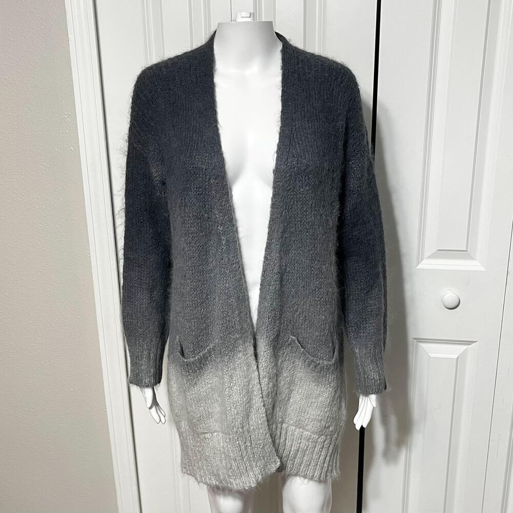 Anthropologie Alpaca Cardigan Ombre Sweater Womens Small Gray Wool Open Knit